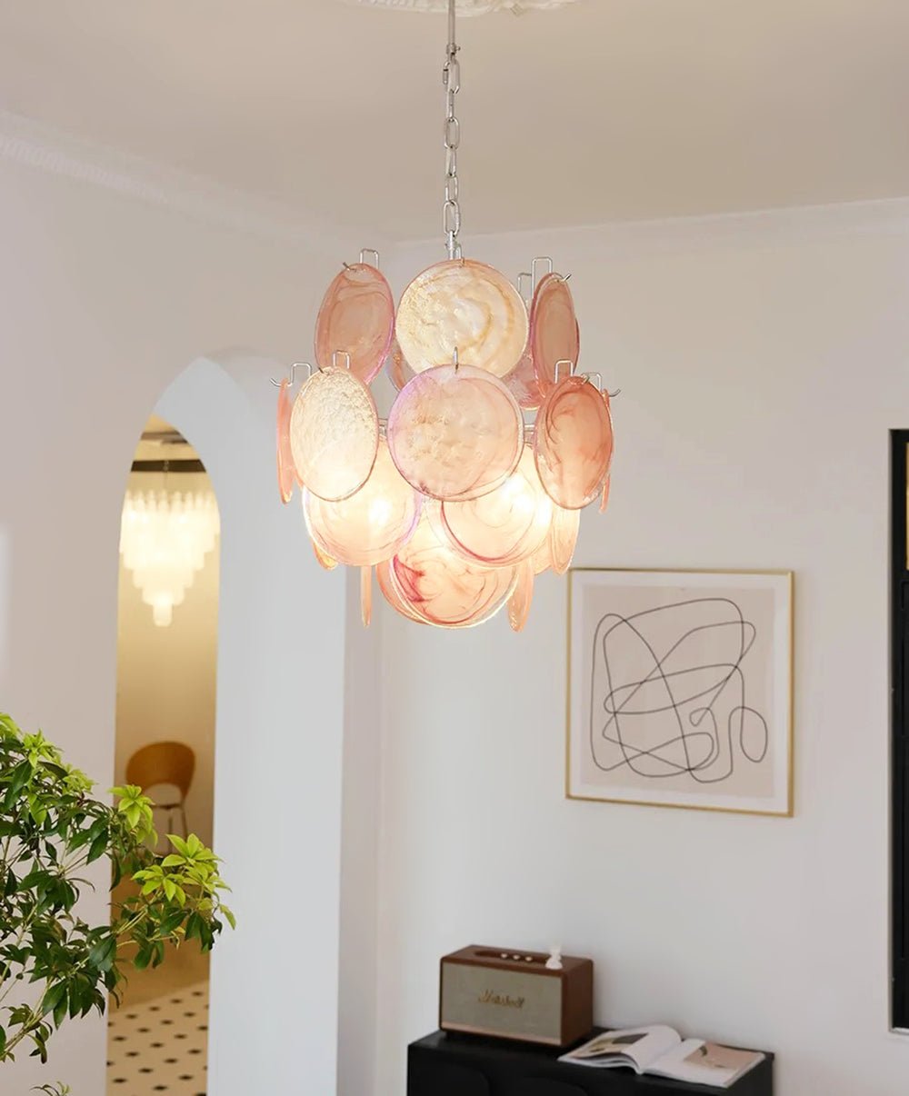 Celisaria Chandelier Pink Murano Glass Disc Vintage Charm