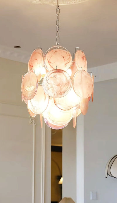 Celisaria Chandelier Pink Murano Glass Disc Vintage Charm