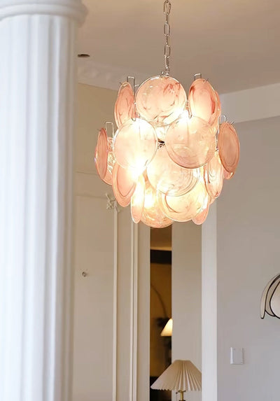 Celisaria Chandelier Pink Murano Glass Disc Vintage Charm