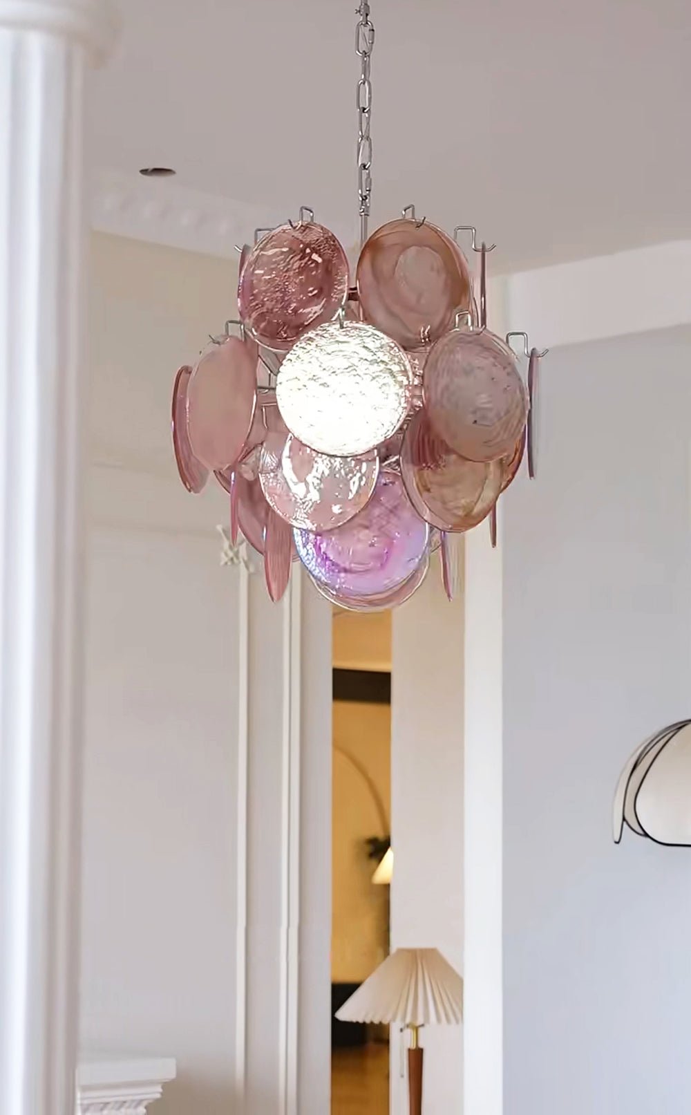 Celisaria Chandelier Pink Murano Glass Disc Vintage Charm
