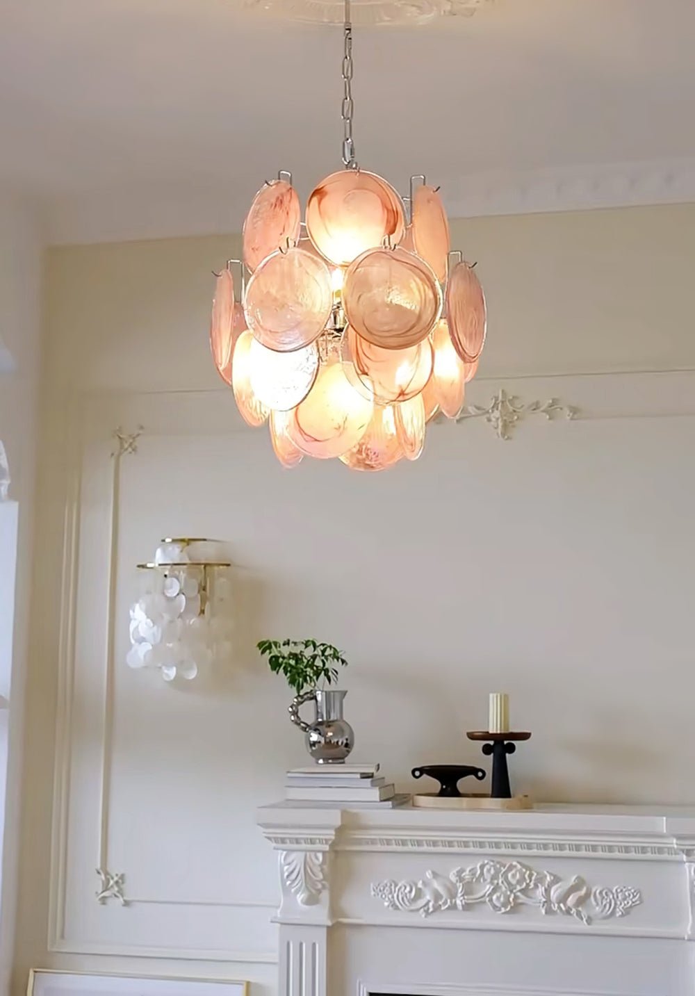 Celisaria Chandelier Pink Murano Glass Disc Vintage Charm