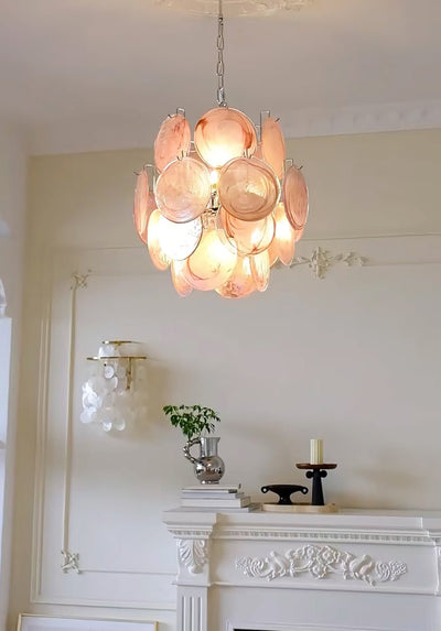 Celisaria Chandelier Pink Murano Glass Disc Vintage Charm