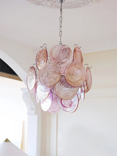Celisaria Chandelier Pink Murano Glass Disc Vintage Charm