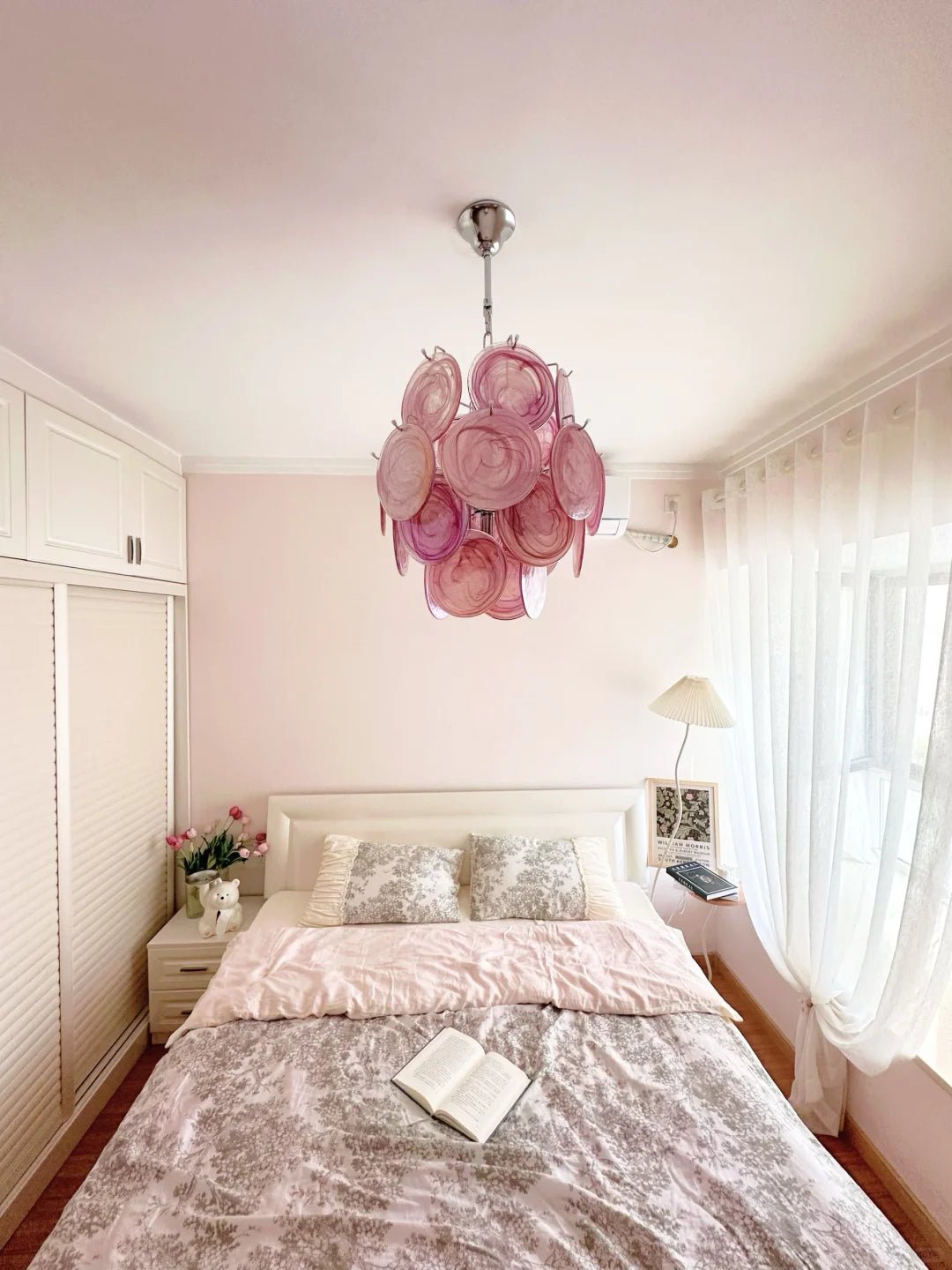 Celisaria Chandelier Pink Murano Glass Disc Vintage Charm