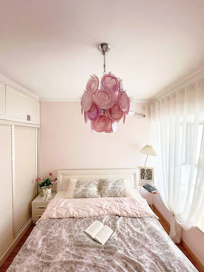 Celisaria Chandelier Pink Murano Glass Disc Vintage Charm