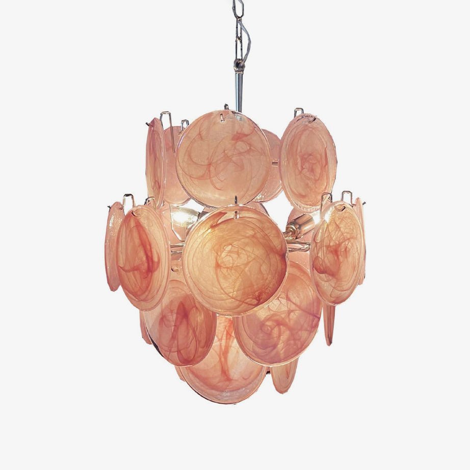 Celisaria Chandelier Pink Murano Glass Disc Vintage Charm