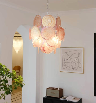 Celisaria Chandelier Pink Murano Glass Disc Vintage Charm