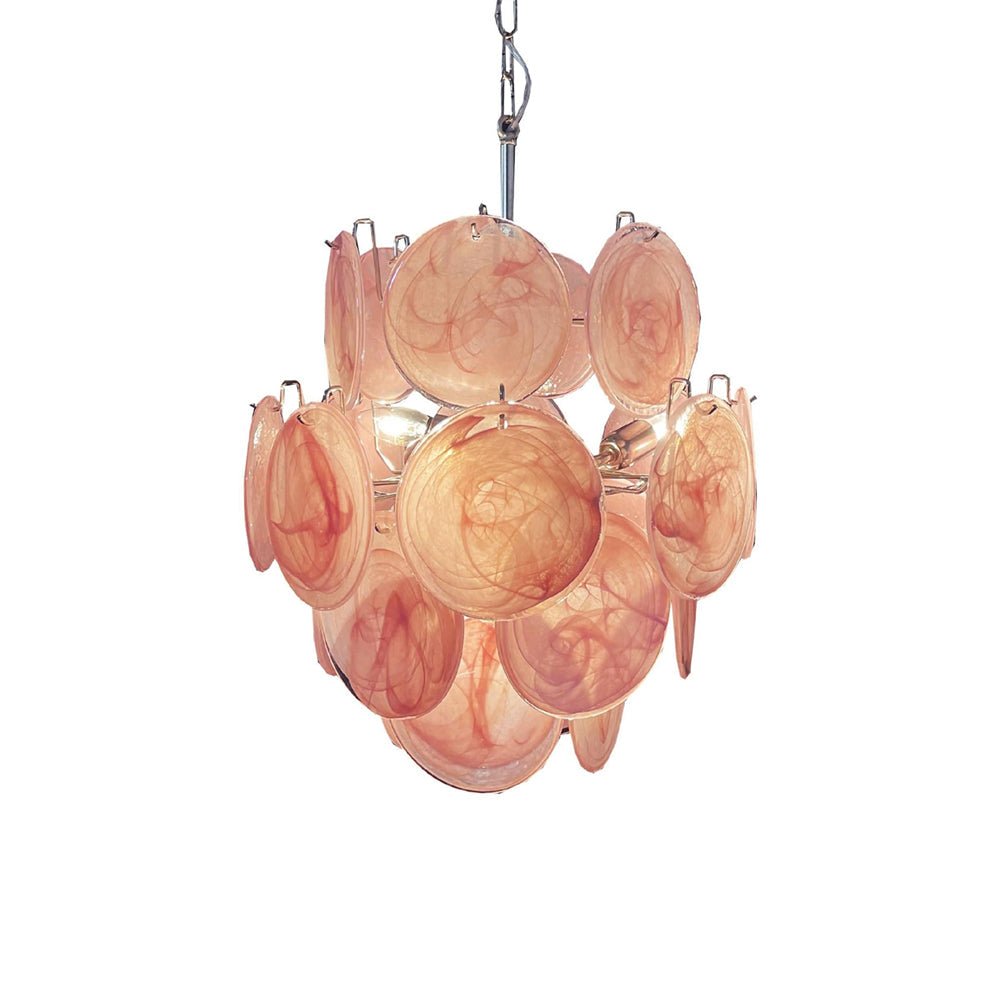 Celisaria Chandelier Pink Murano Glass Disc Vintage Charm