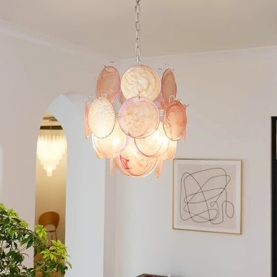 Celisaria Chandelier Pink Murano Glass Disc Vintage Charm