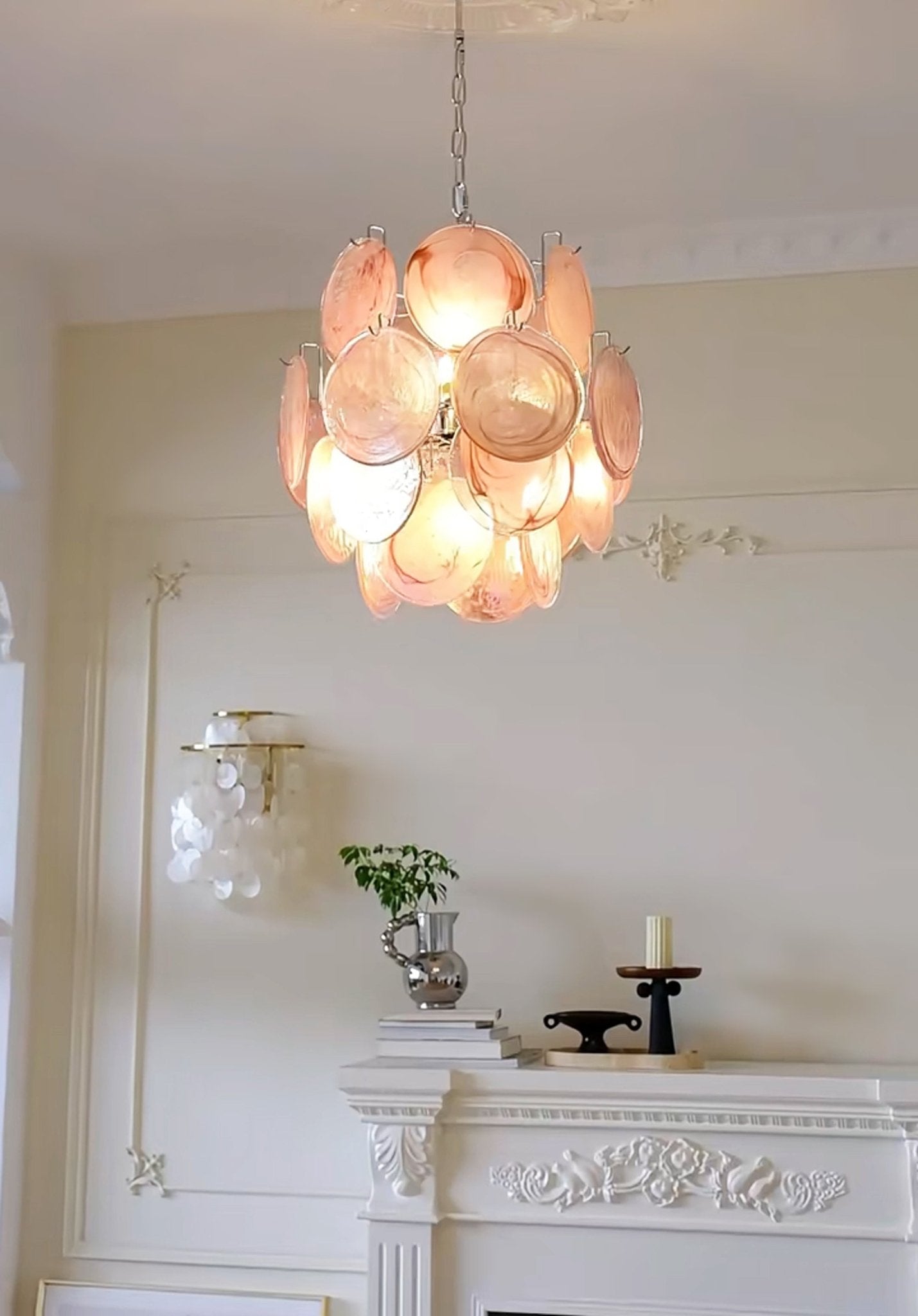 Celisaria Chandelier Pink Murano Glass Disc Vintage Charm