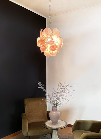Celisaria Chandelier Pink Murano Glass Disc Vintage Charm