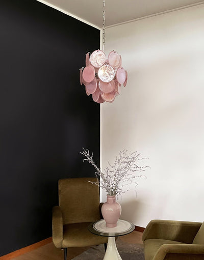 Celisaria Chandelier Pink Murano Glass Disc Vintage Charm