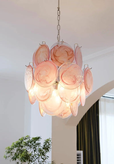 Celisaria Chandelier Pink Murano Glass Disc Vintage Charm