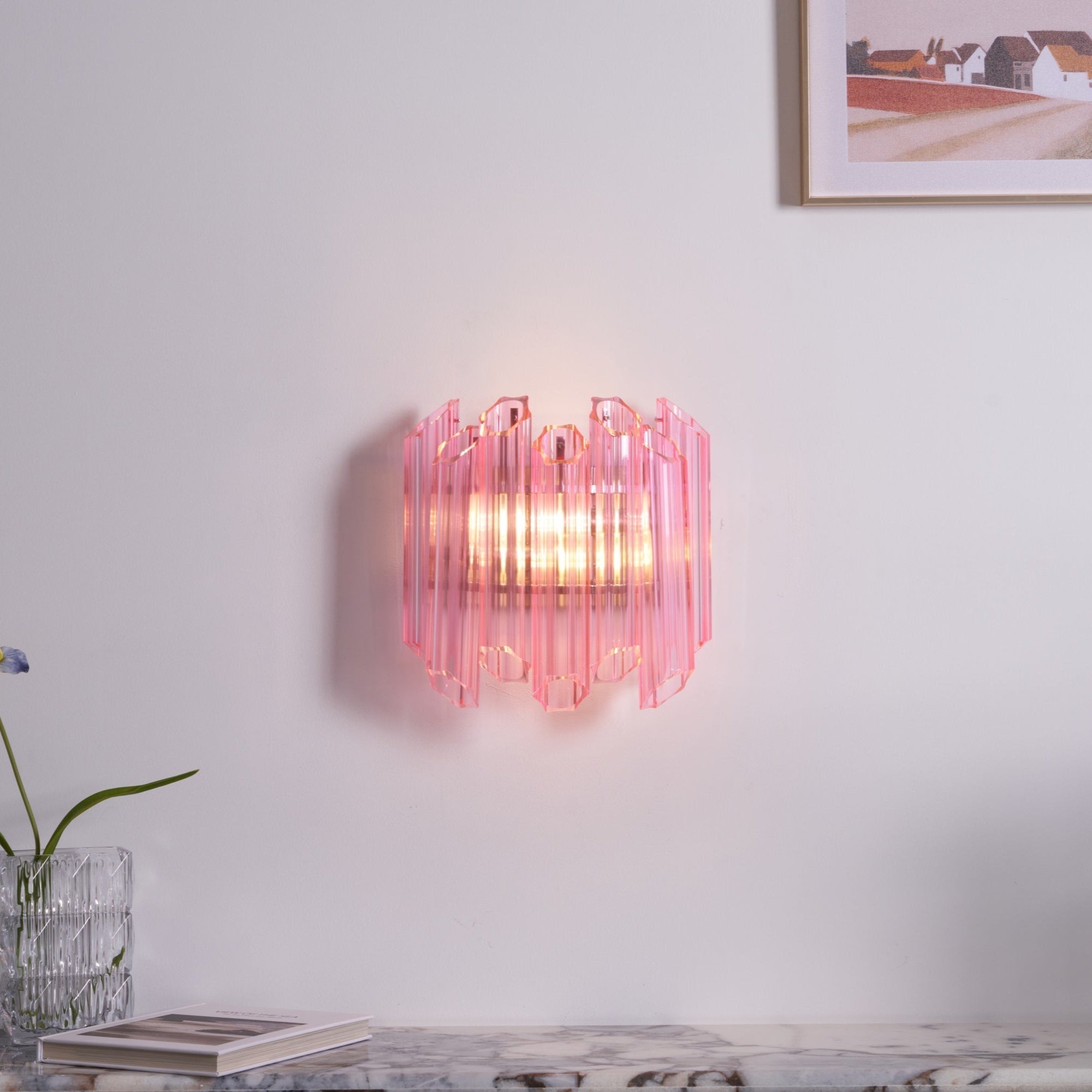 Aurora Wall Lamp Pink Murano Glass Tube