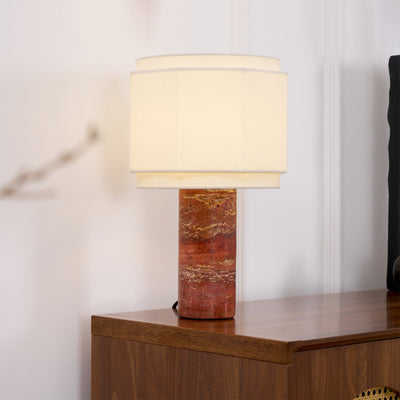 Eclipse Geometric Fabric & Marble Table Lamp