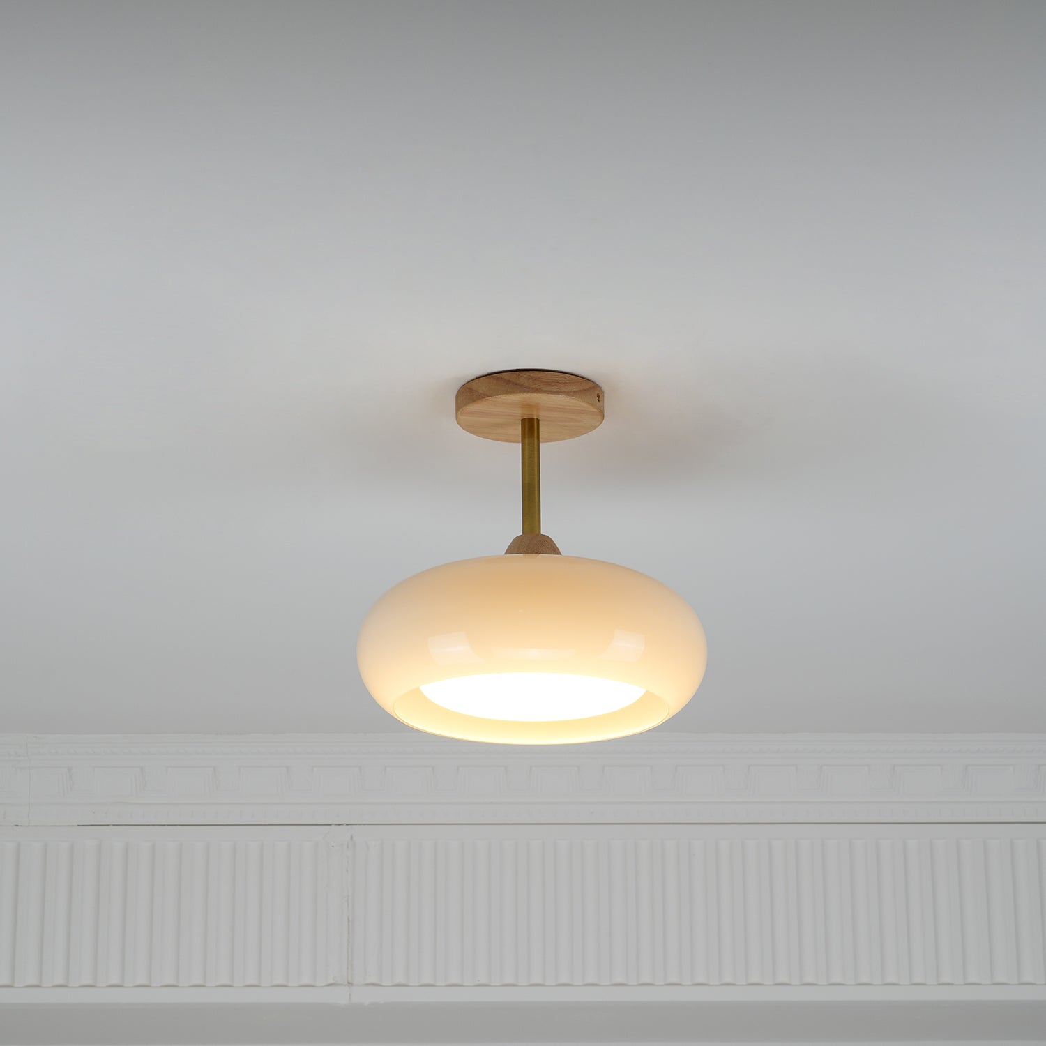 Aldaline Ceiling Lamp Glass and Wood Color Shade