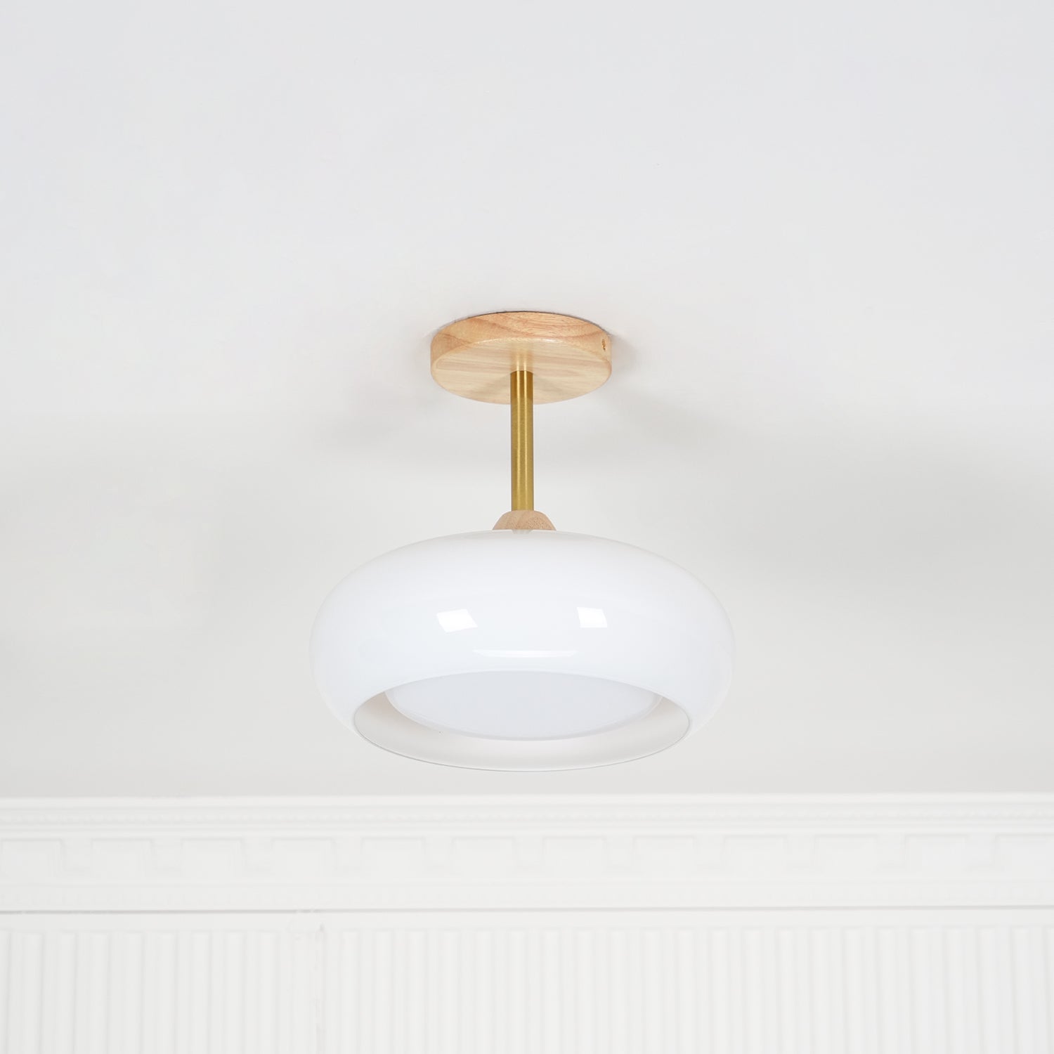 Aldaline Ceiling Lamp Glass and Wood Color Shade