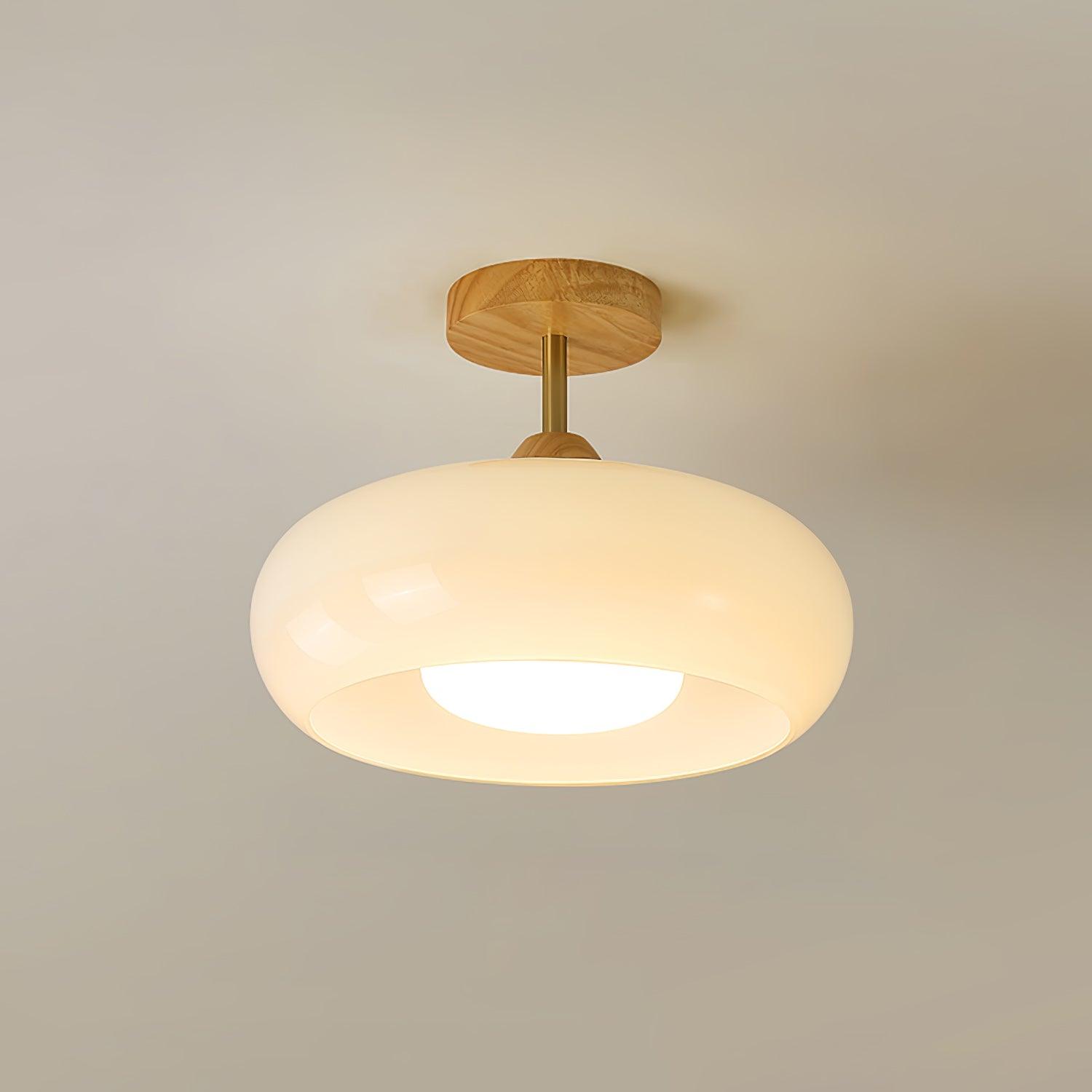 Aldaline Ceiling Lamp Glass and Wood Color Shade