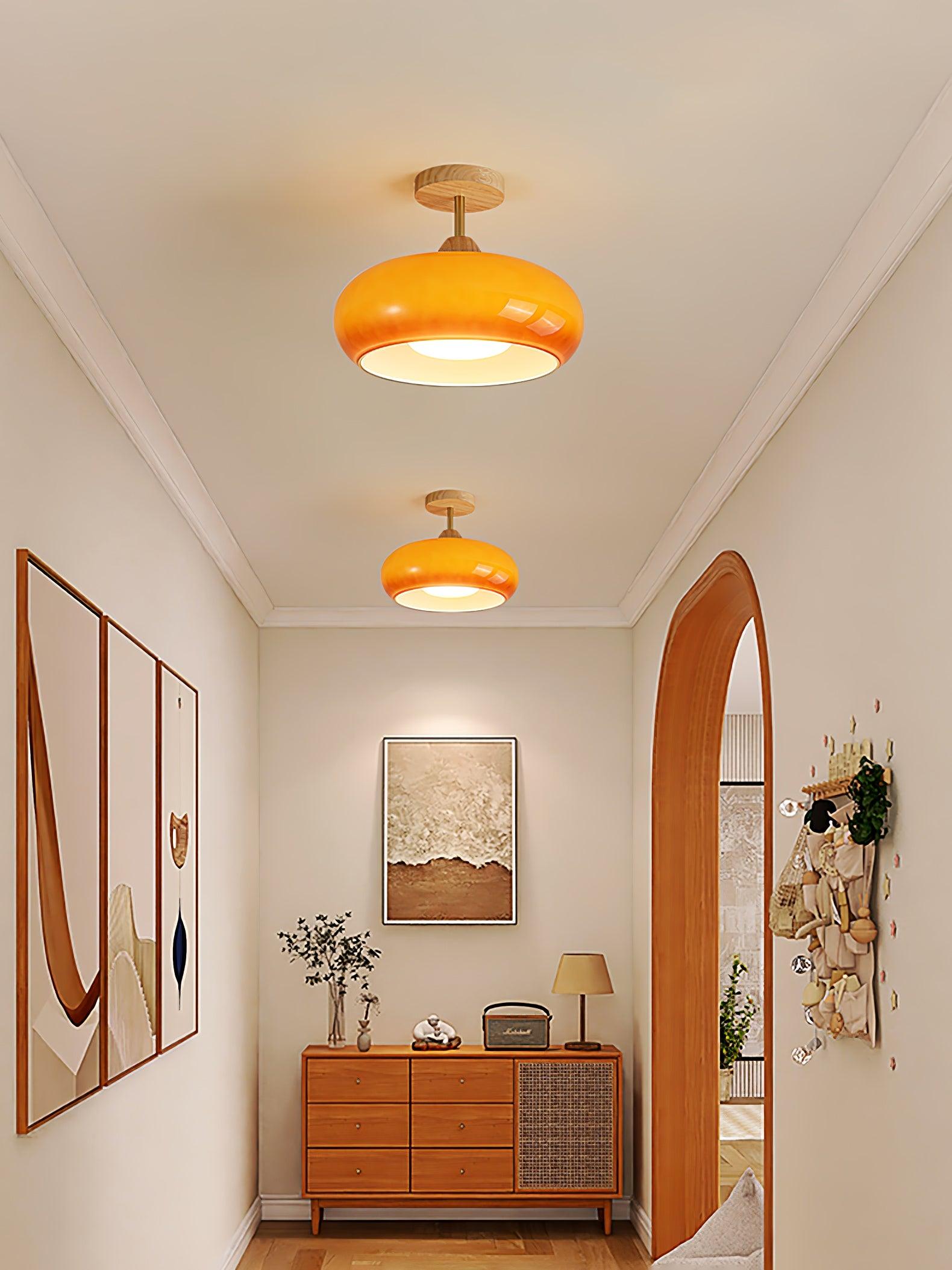 Aldaline Ceiling Lamp Glass and Wood Color Shade