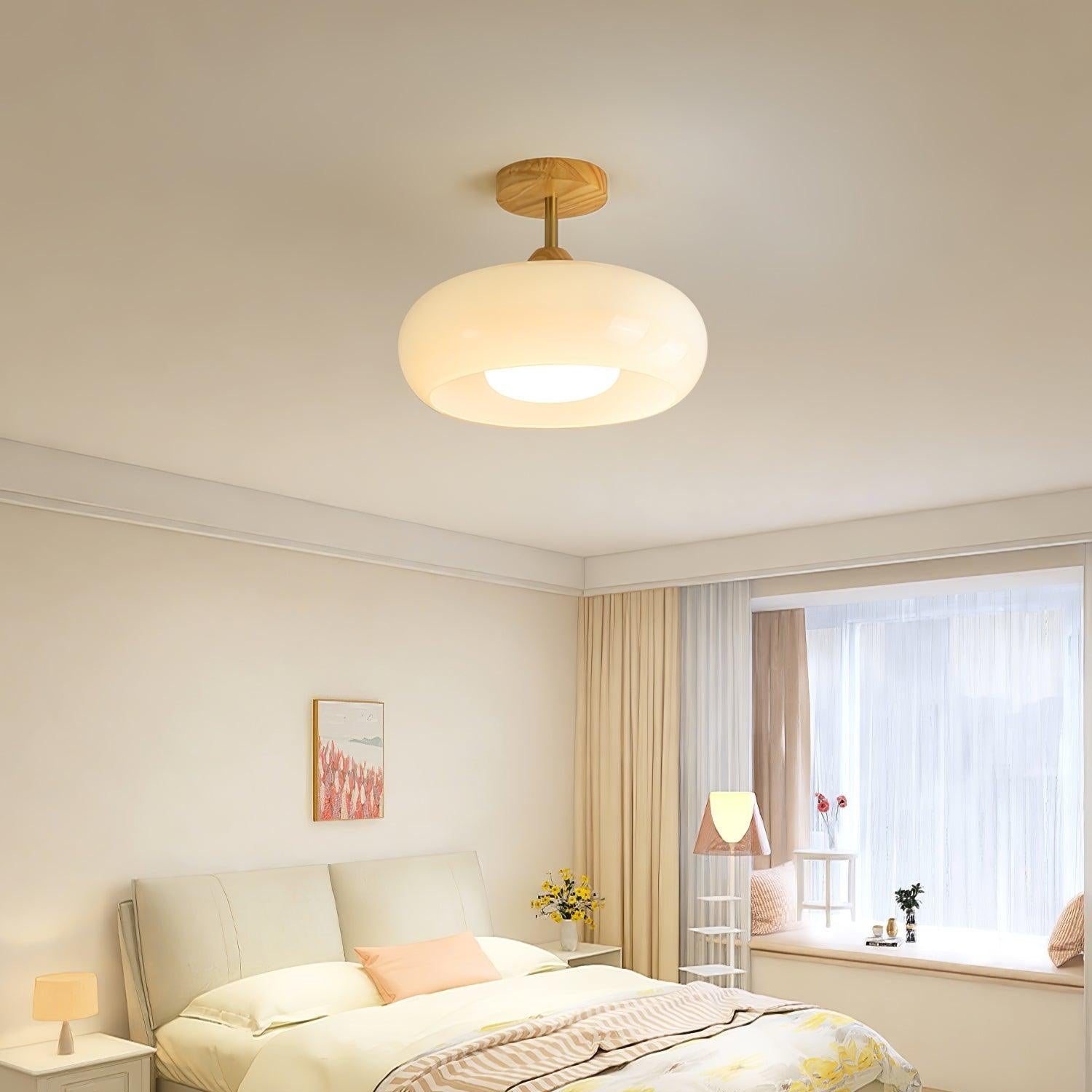 Valentina  Flush Mount Ceiling Light Glass Wood &Orange&White