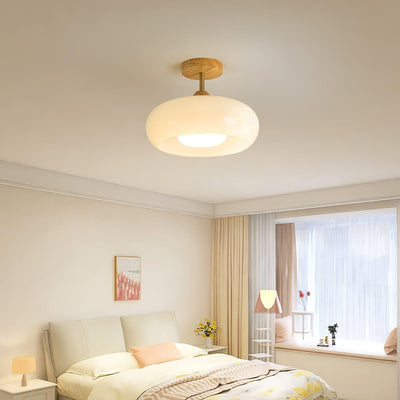 Valentina  Flush Mount Ceiling Light Glass Wood &Orange&White