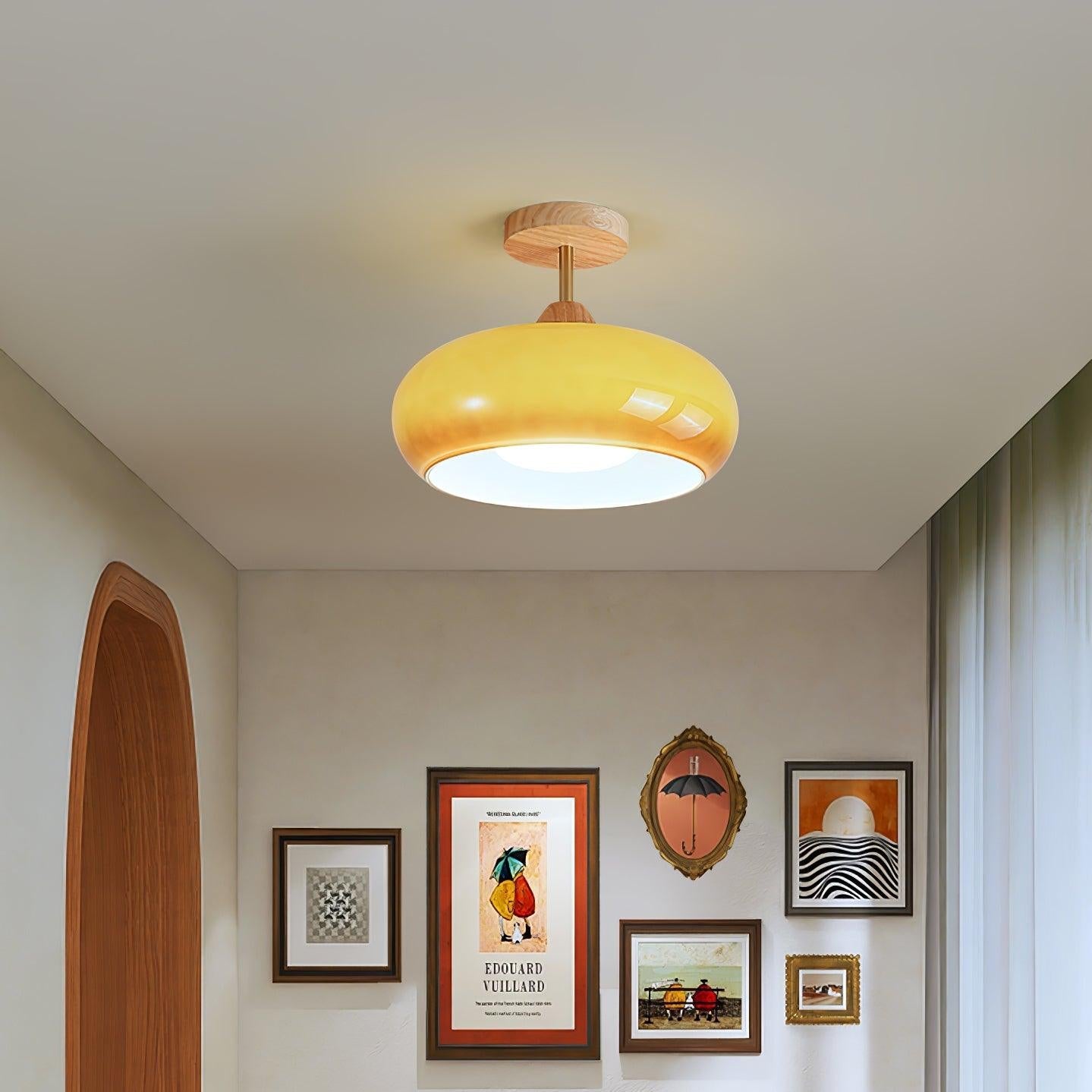 Valentina  Flush Mount Ceiling Light Glass Wood &Orange&White