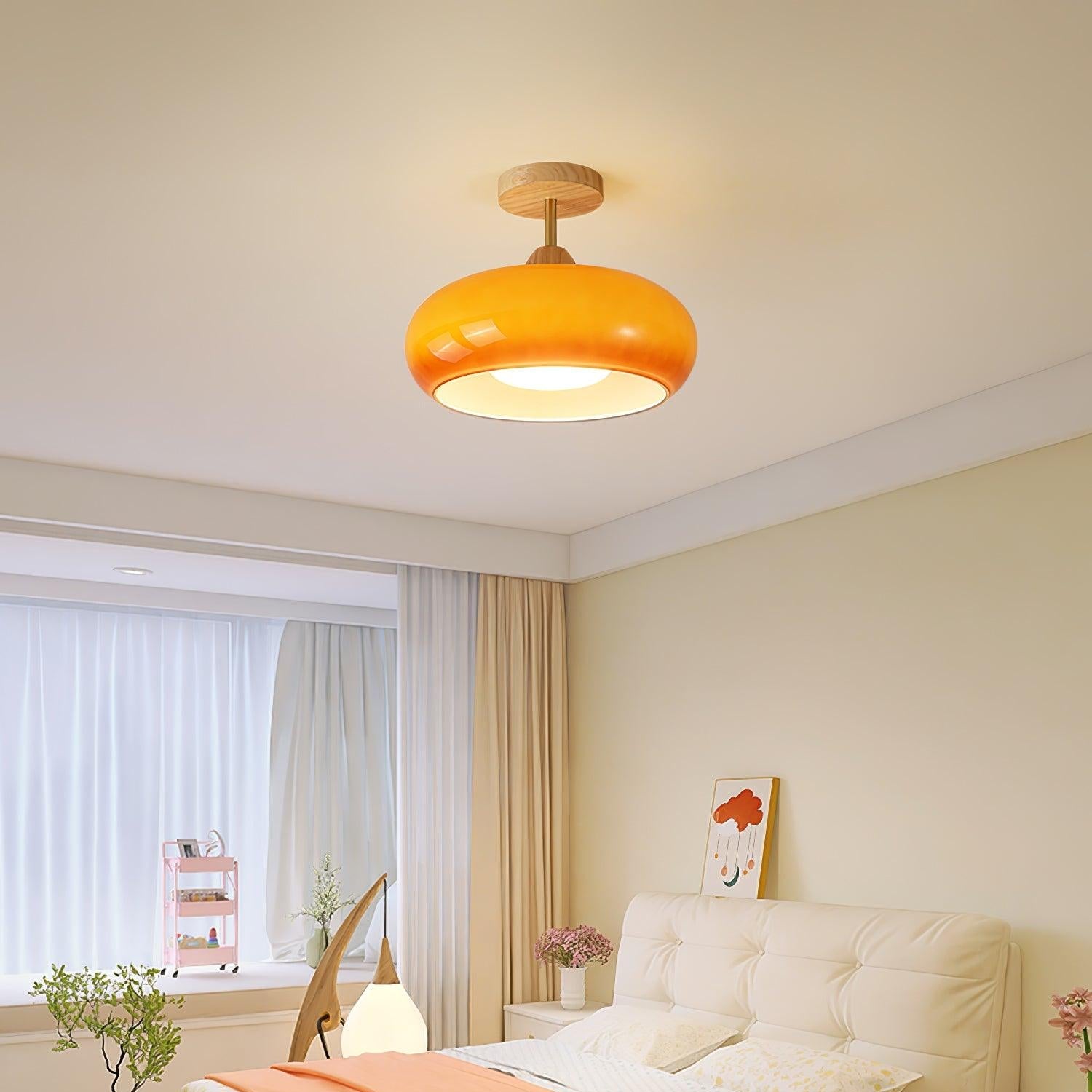 Valentina  Flush Mount Ceiling Light Glass Wood &Orange&White