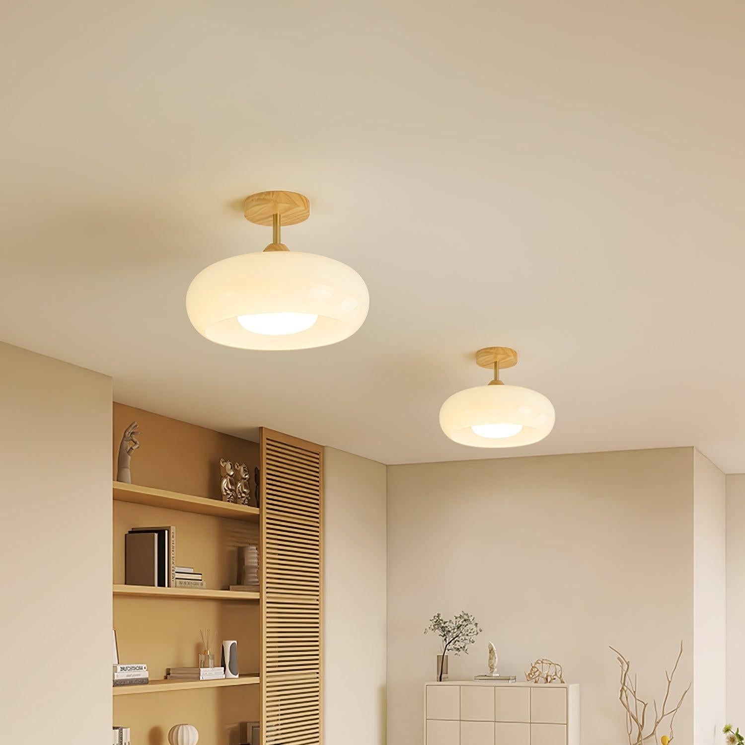 Valentina  Flush Mount Ceiling Light Glass Wood &Orange&White