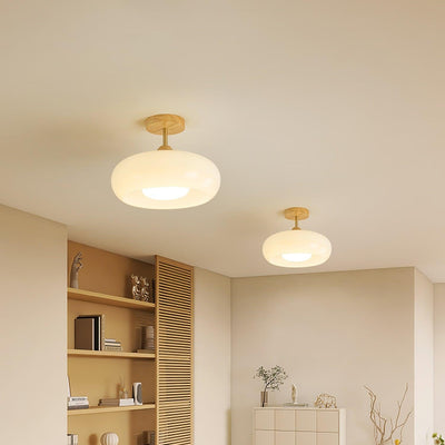 Valentina  Flush Mount Ceiling Light Glass Wood &Orange&White