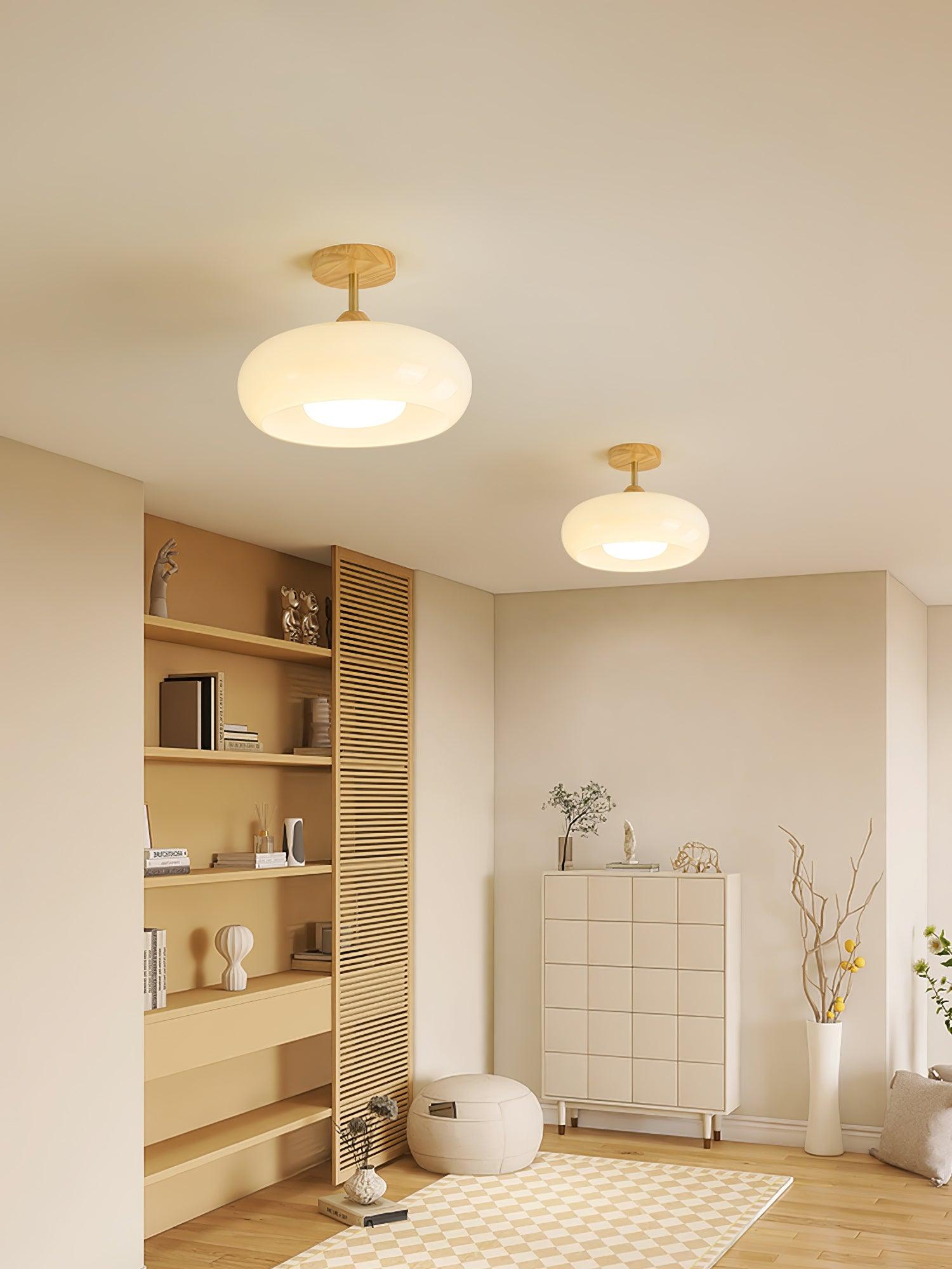 Aldaline Ceiling Lamp Glass and Wood Color Shade