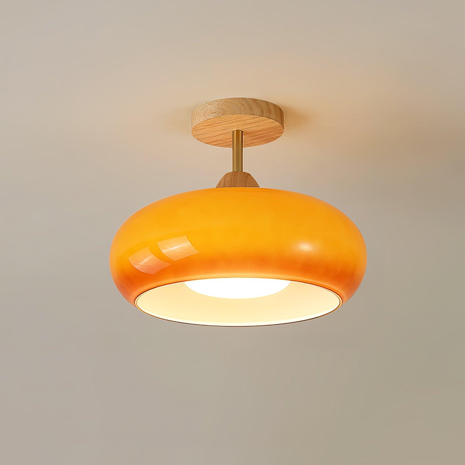 Valentina  Flush Mount Ceiling Light Glass Wood &Orange&White