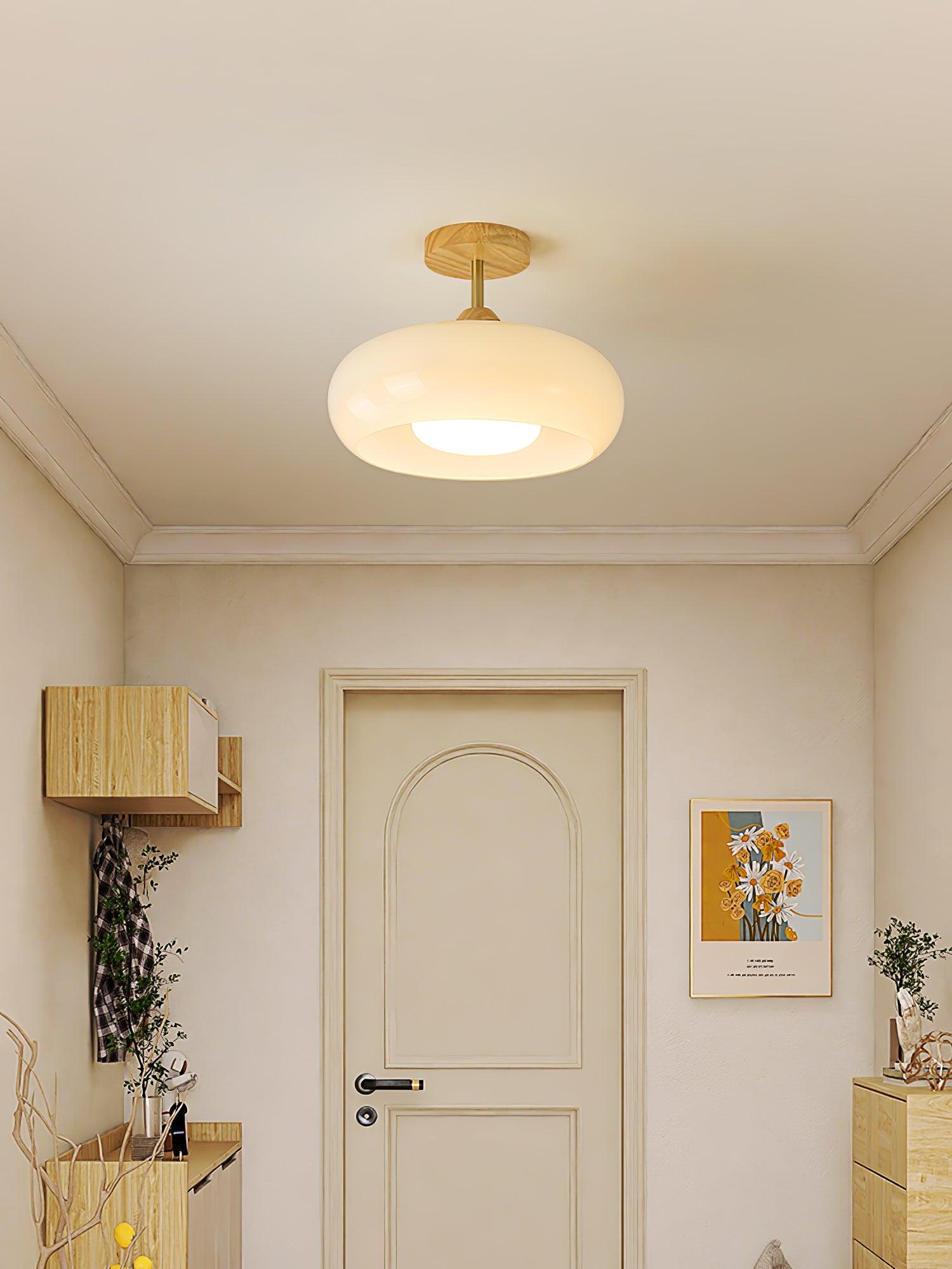 Aldaline Ceiling Lamp Glass and Wood Color Shade