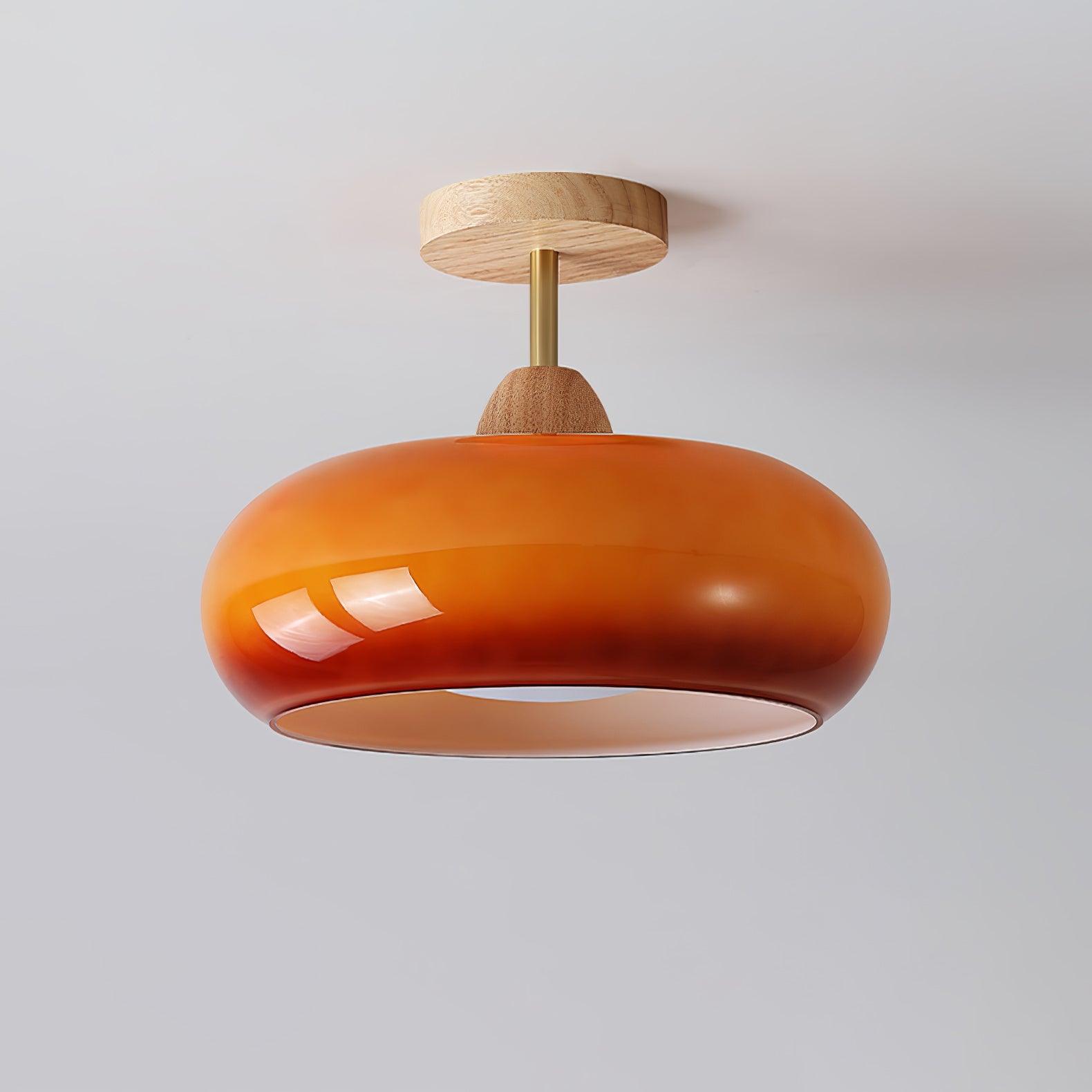 Valentina  Flush Mount Ceiling Light Glass Wood &Orange&White