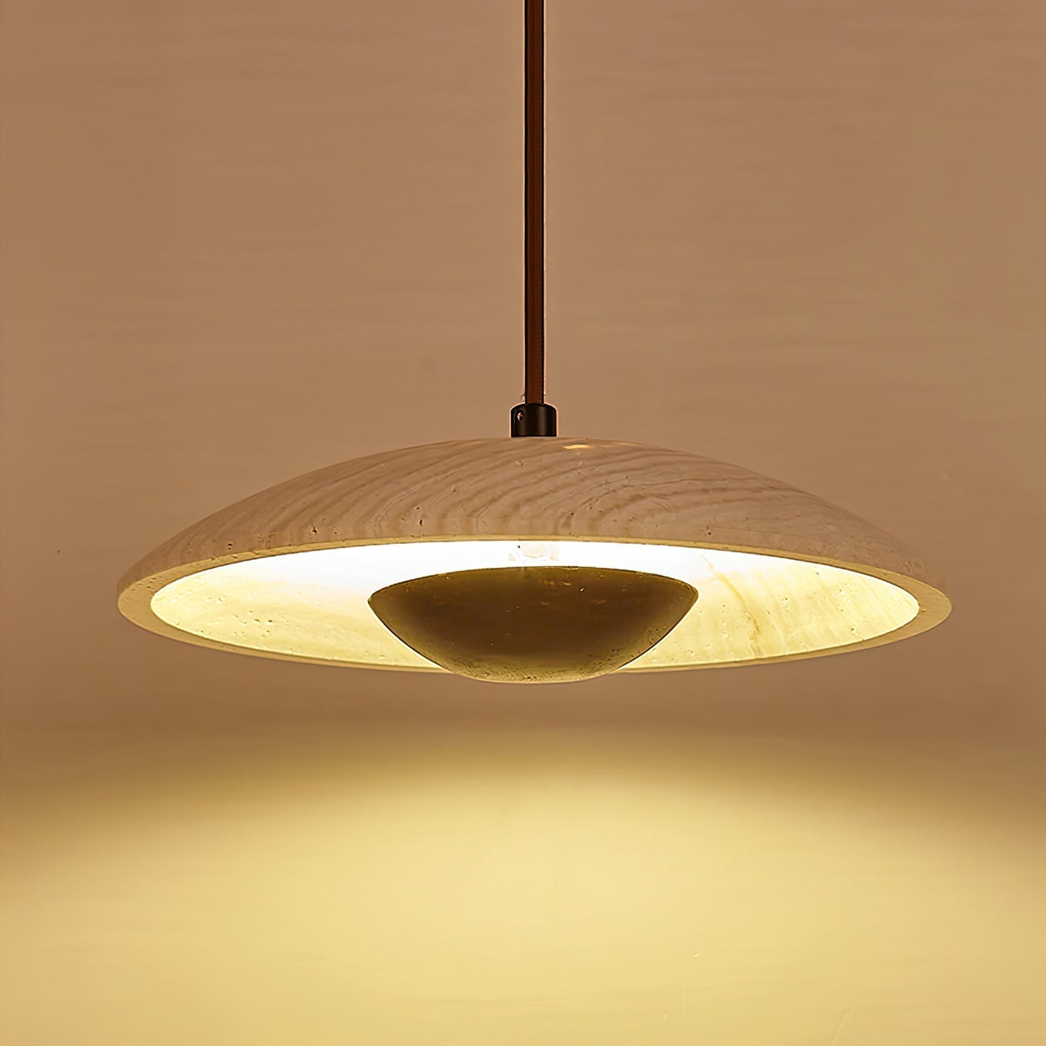 Bax Wide-Brim Travertine Pendant Light