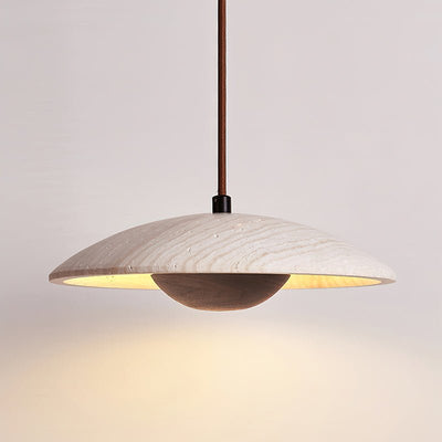Bax Wide-Brim Travertine Pendant Light