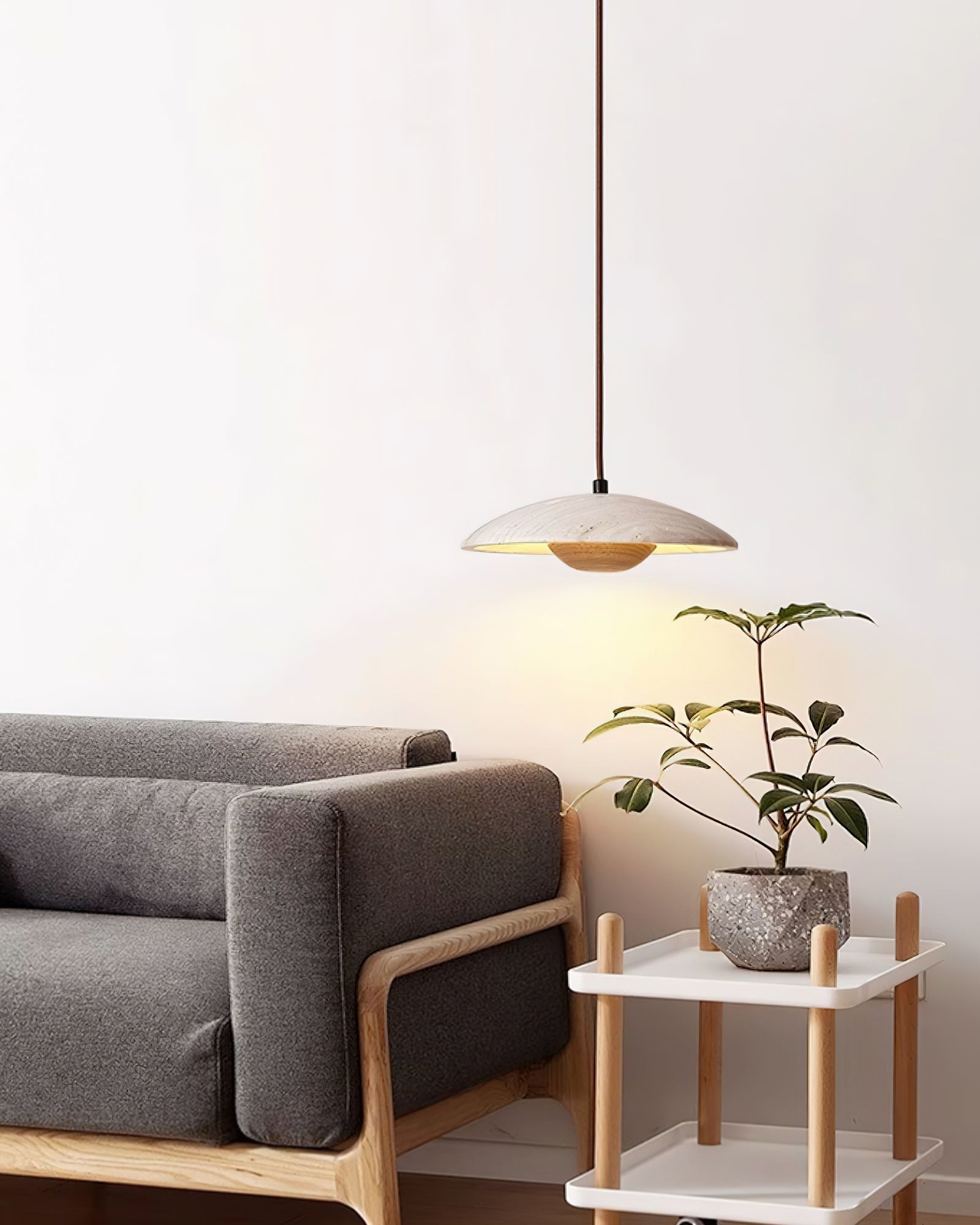 Bax Wide-Brim Travertine Pendant Light