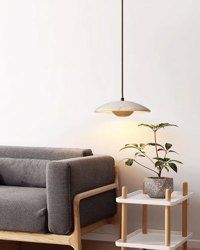 Bax Wide-Brim Travertine Pendant Light