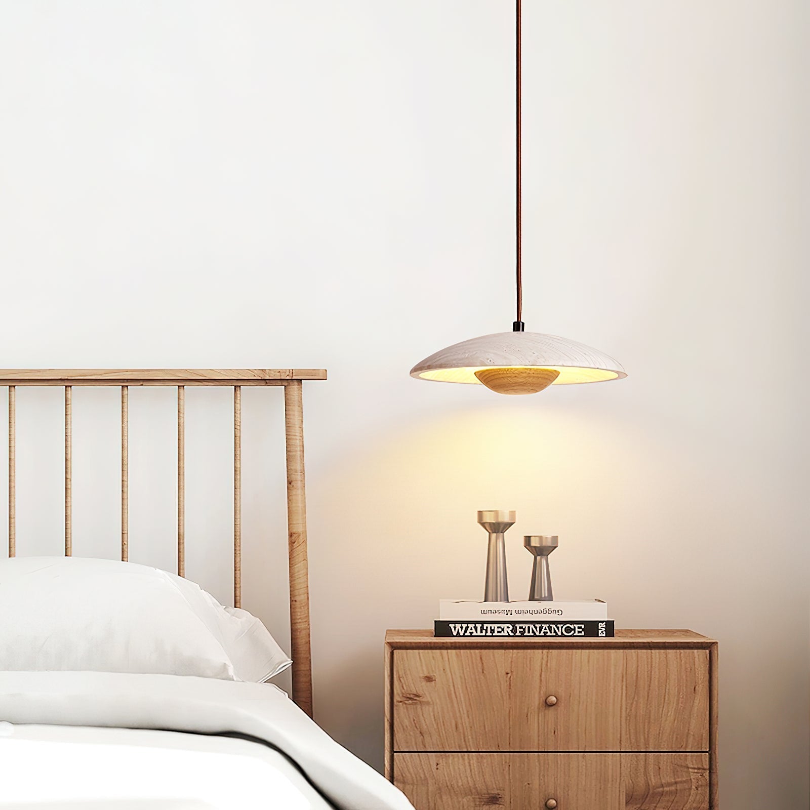 Bax Wide-Brim Travertine Pendant Light