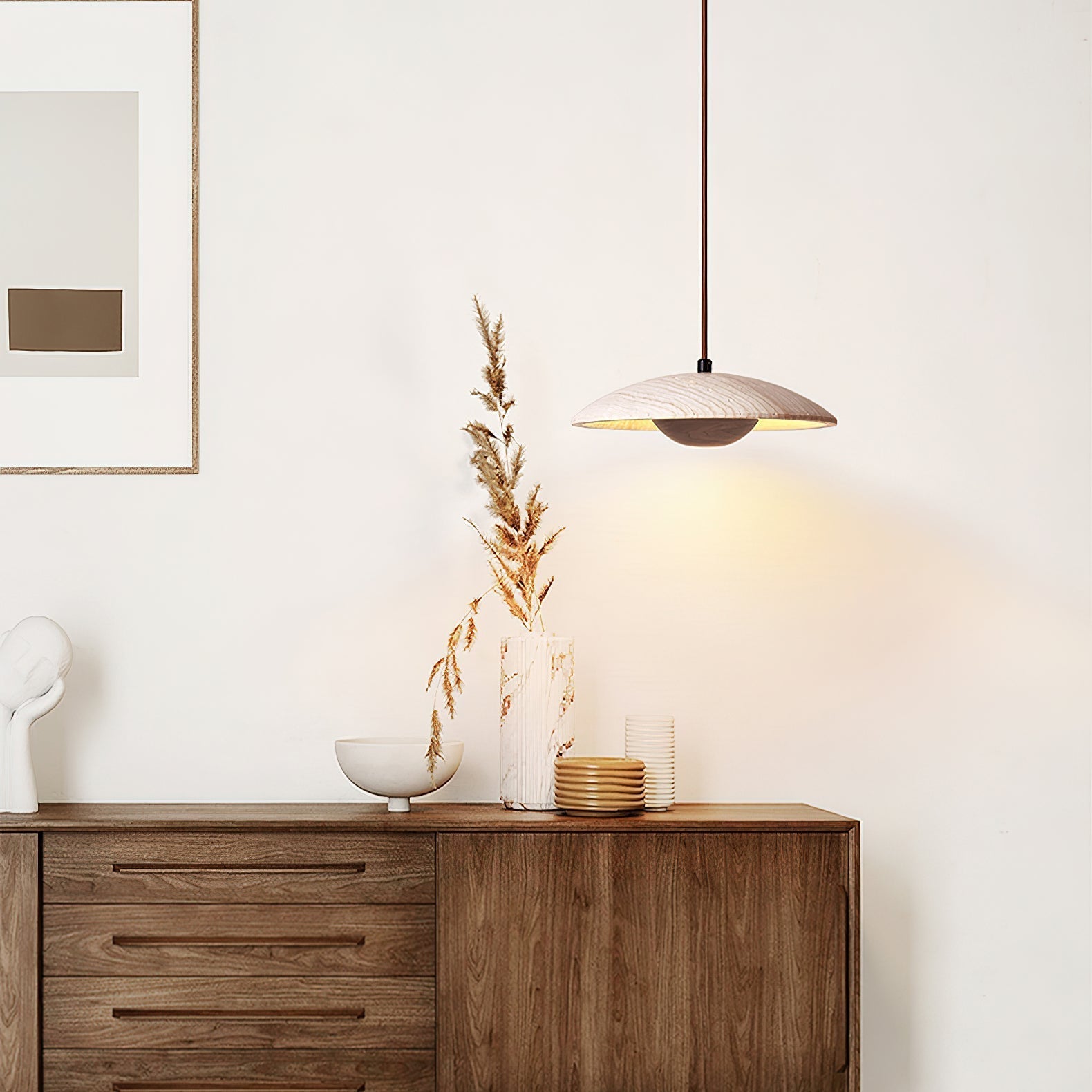 Bax Wide-Brim Travertine Pendant Light