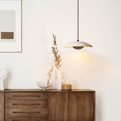 Bax Wide-Brim Travertine Pendant Light