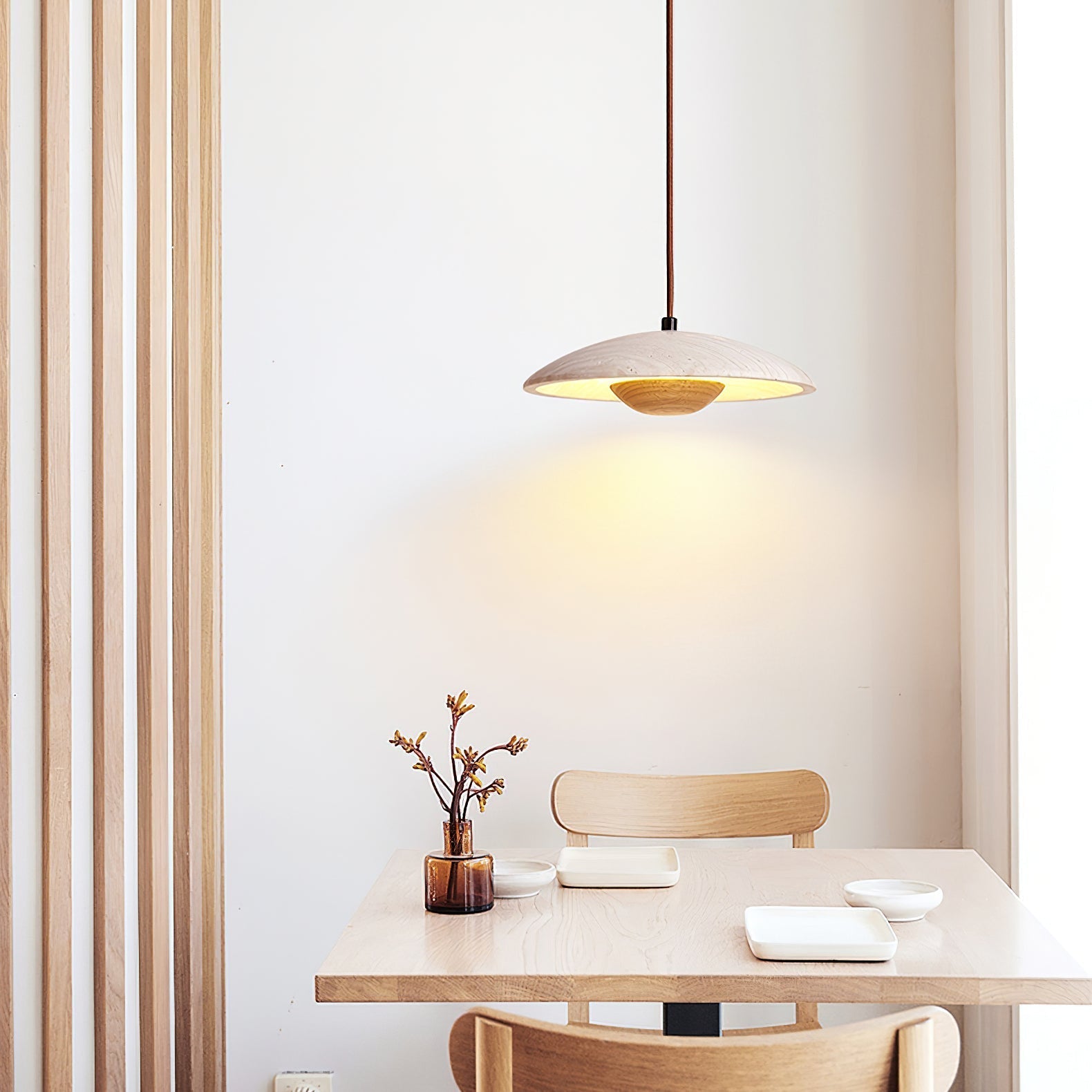 Bax Wide-Brim Travertine Pendant Light
