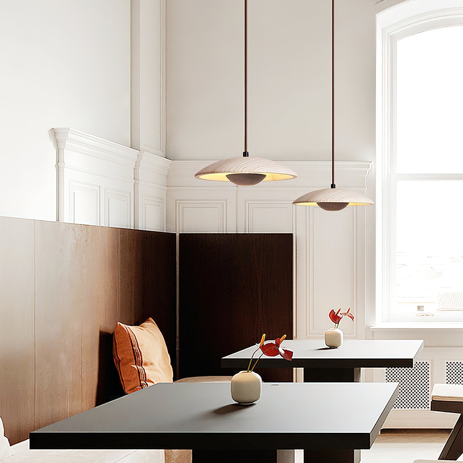 Bax Wide-Brim Travertine Pendant Light