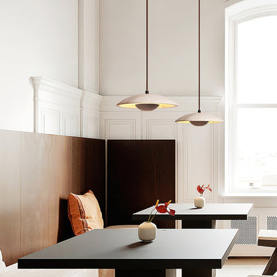 Bax Wide-Brim Travertine Pendant Light