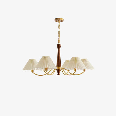 Calivine Chandelier Pleated with White Lampshades Mid-Century