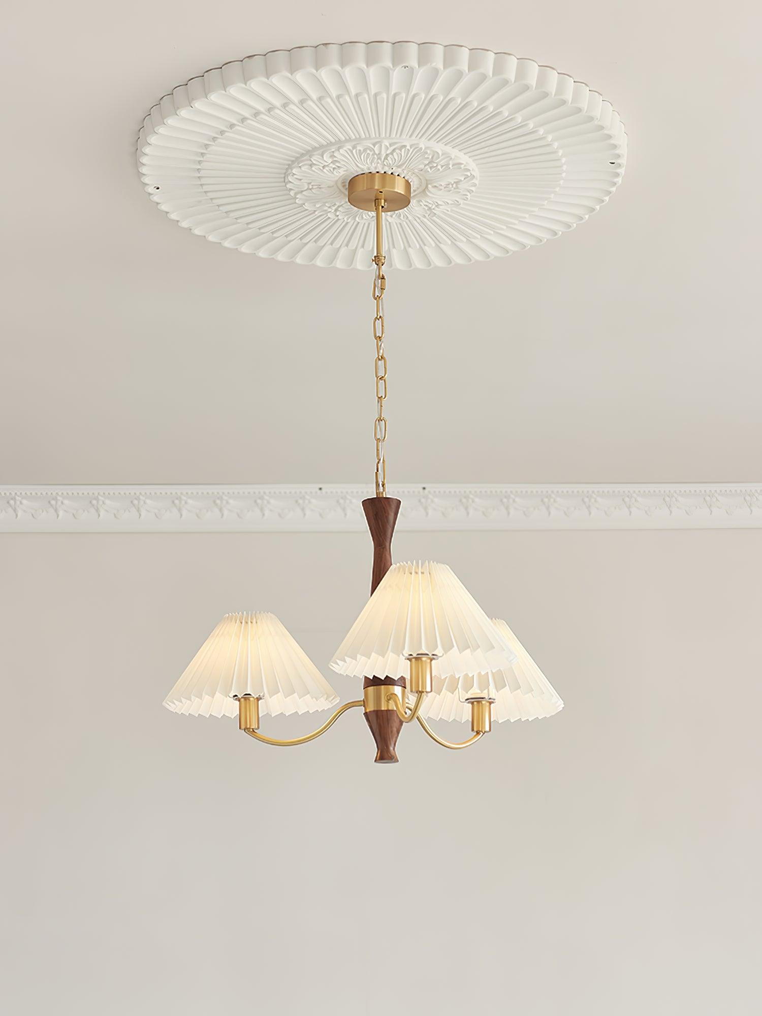 Calivine Chandelier Pleated with White Lampshades Mid-Century