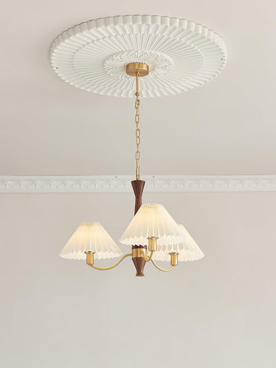 Calivine Chandelier Pleated with White Lampshades Mid-Century