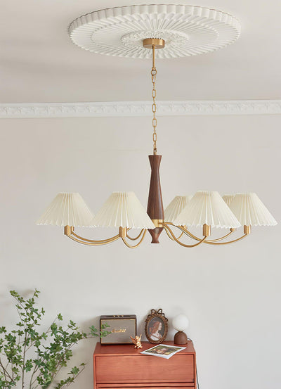 Calivine Chandelier Pleated with White Lampshades Mid-Century