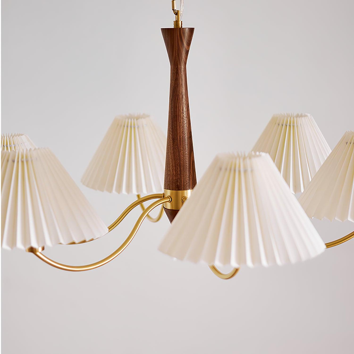Calivine Chandelier Pleated with White Lampshades Mid-Century