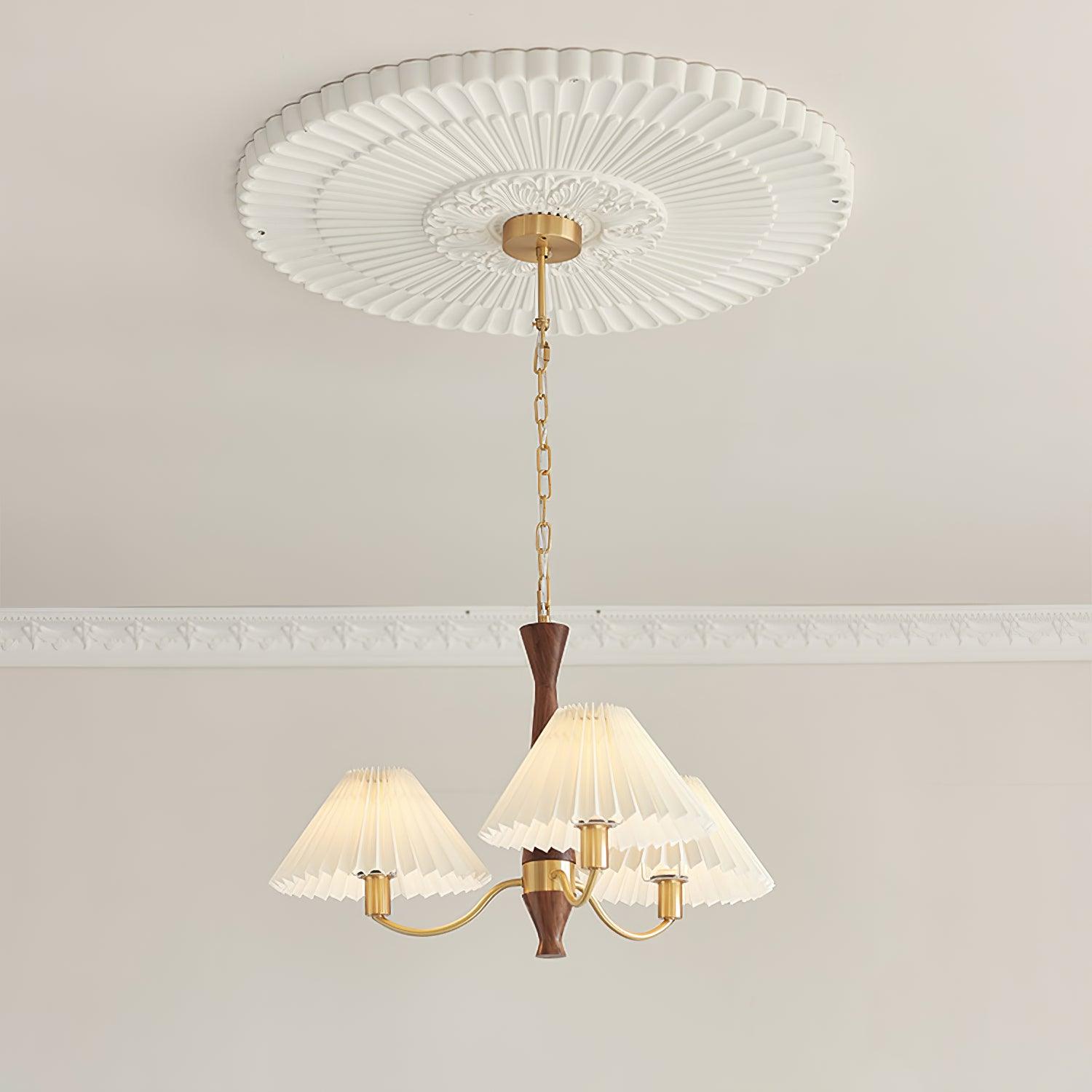 Calivine Chandelier Pleated with White Lampshades Mid-Century