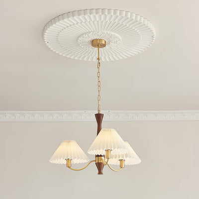 Calivine Chandelier Pleated with White Lampshades Mid-Century